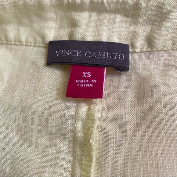 Vince camuto daybreak linen Tie Hem Short Sleeve Blouse in Lemon Ice Size XS - Picture 6 of 7